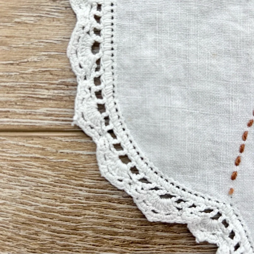 Vintage Embroidery Table Dress Runner‎ Doilies Set of 2 Floral Basket Crochet